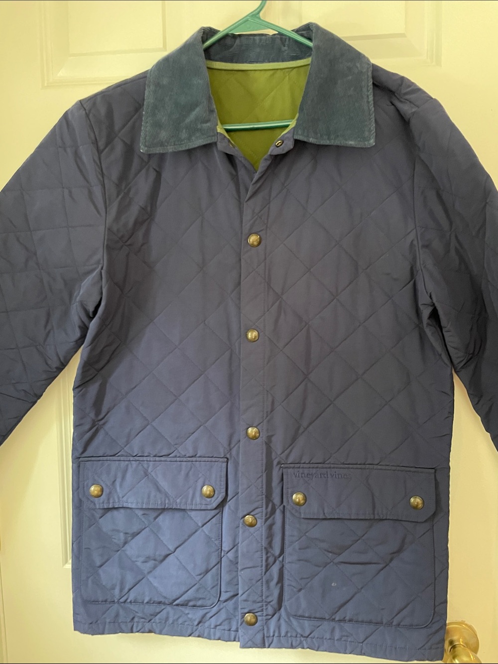 Men’s Vineyard Vines Jacket Barn Chore Coat Navy Blue Quilted Corduroy Collar